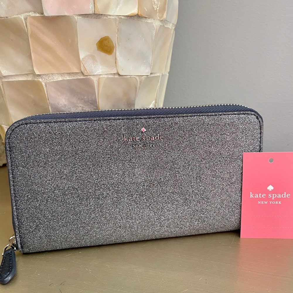 Kate♠️Spade LOLA GLITTER LARGE CONTINENTAL WALLET NWT NAVY BLUE GLITTER WALLET